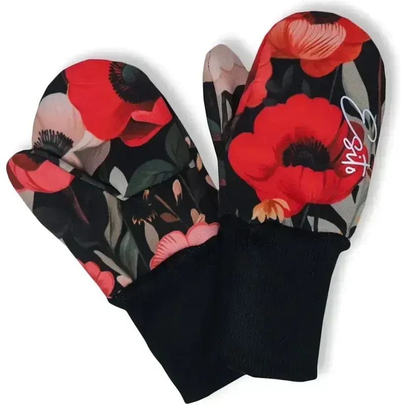 Esito Palcové rukavice softshell Vlčí máky - černá 1-2 roky