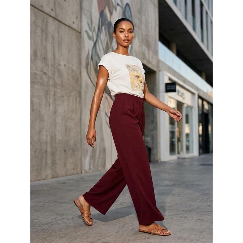 Sinsay - Kalhoty wide leg - burgundy