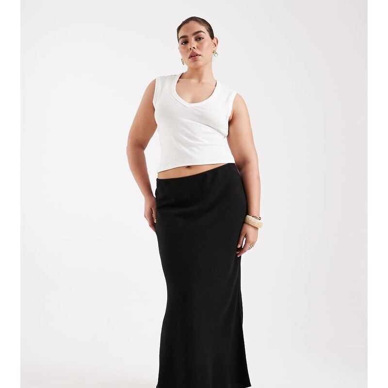 ASOS Curve ASOS DESIGN Curve linen bias midaxi skirt in black