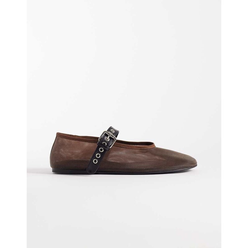 Tony Bianco Mimzy mesh ballet flats with buckle strap in brown