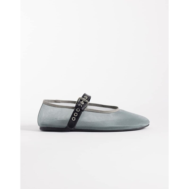 Tony Bianco Mimzy mesh ballet flats with buckle strap in steel