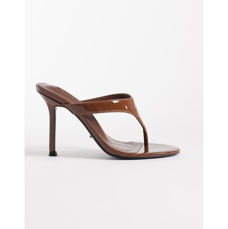 Tony Bianco Dynasty toe thong heeled sandals in brown patent 115519710