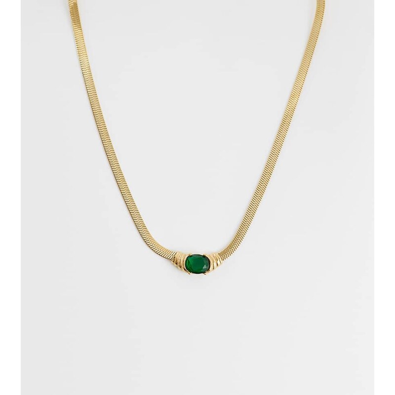 Lost Souls flat snake chain with green crystal pendant necklace in 114403772