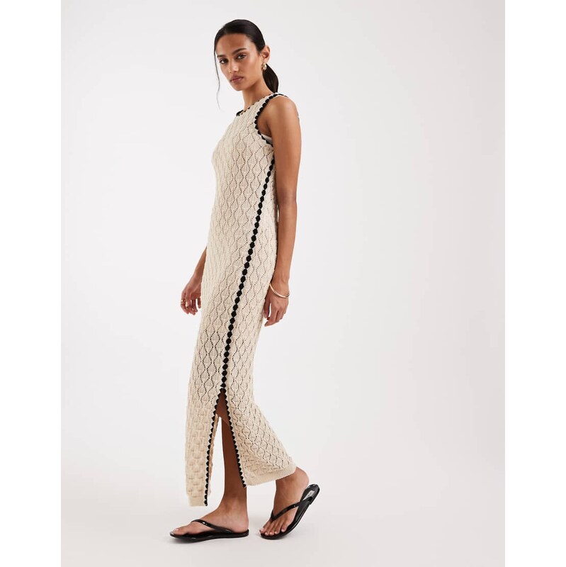 AWARE sleeveless corchet maxi dress in cream with black contrast