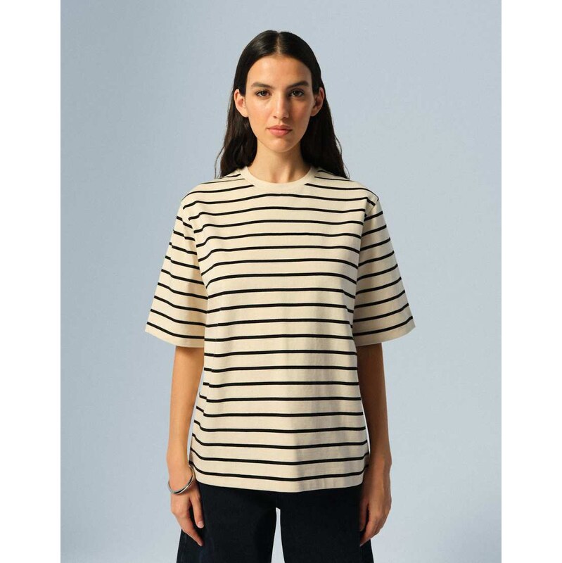 ARRANGE oversized premium heavy weight t-shirt in cream stripe
