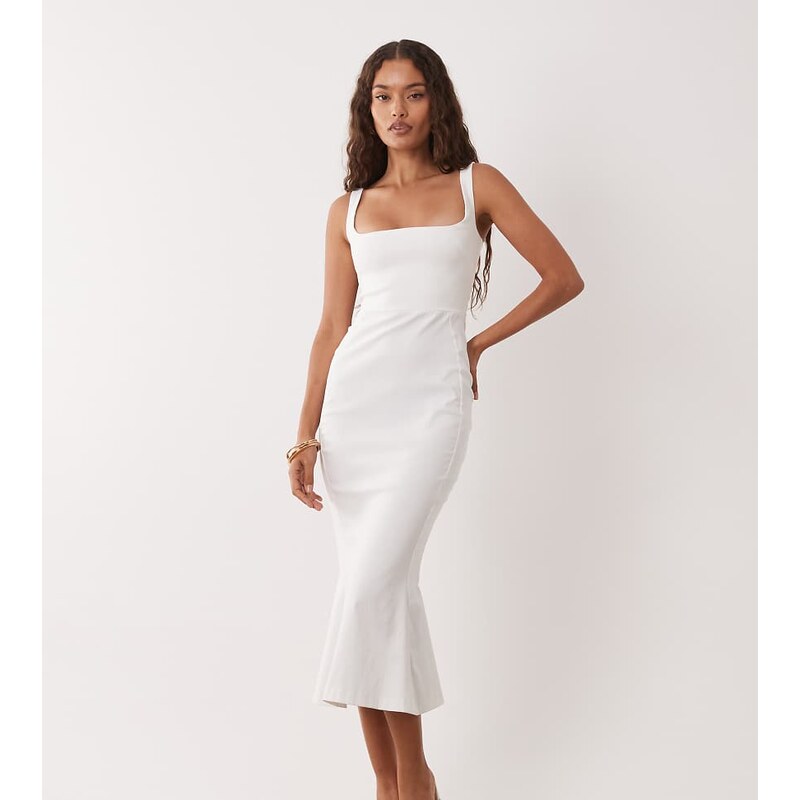 Vesper Petite bengaline sleeveless square neck fishtail midi