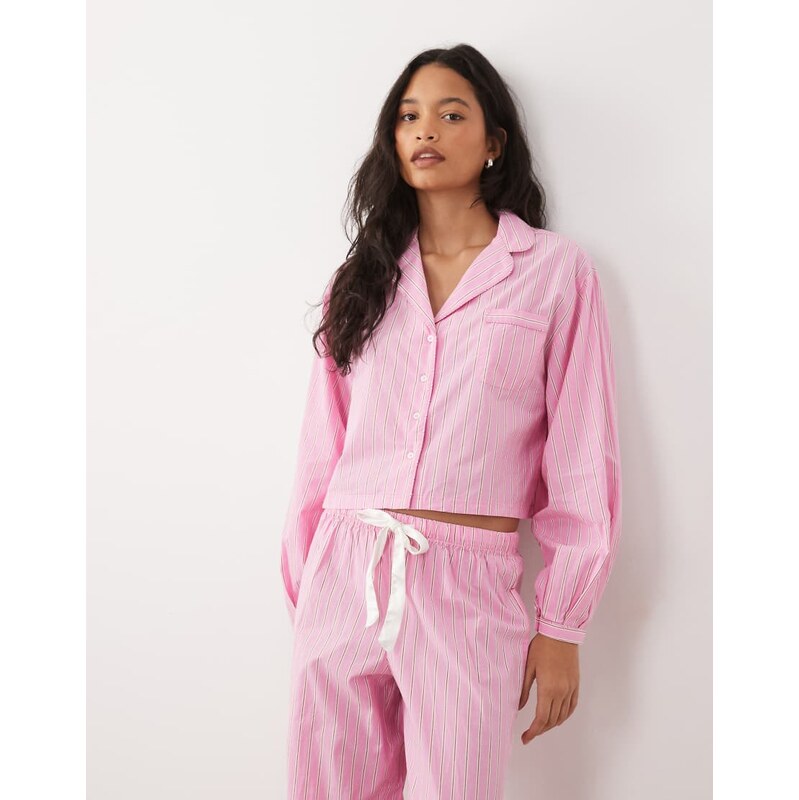 Gina Tricot mix and match poplin pyjamas shirt in pink stripe
