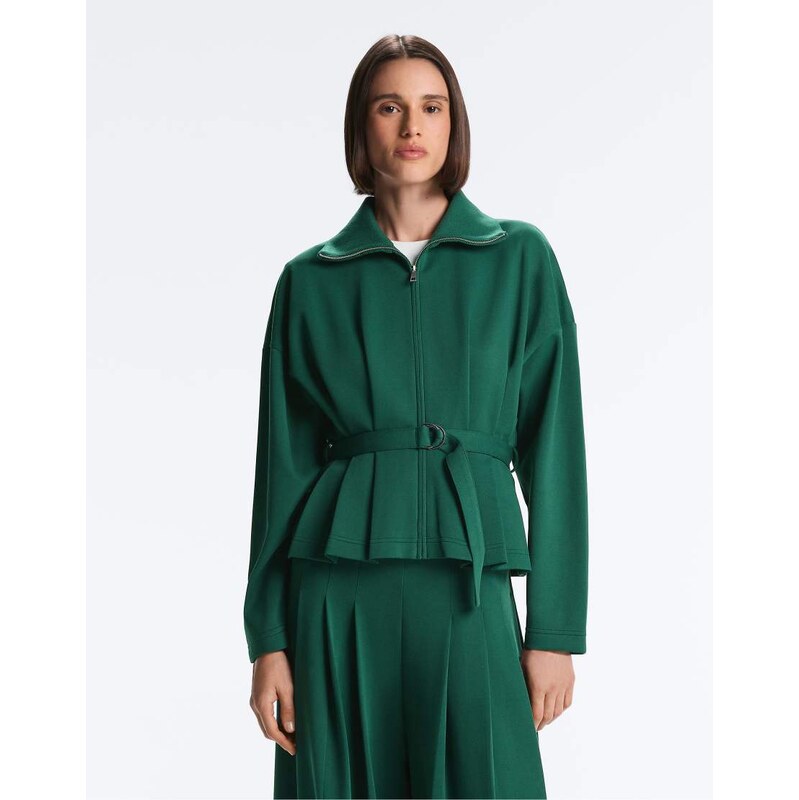 OYSHO Piqué jacket with belt and pleat detail with cotton in dark 114403945