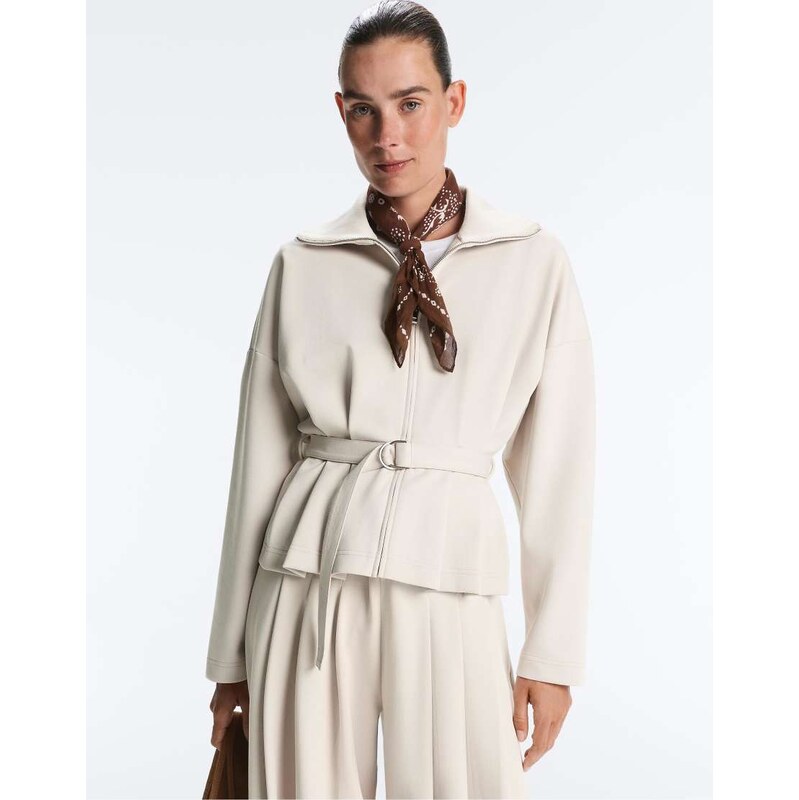 OYSHO Piqué jacket with belt and pleat detail with cotton in light 114403946