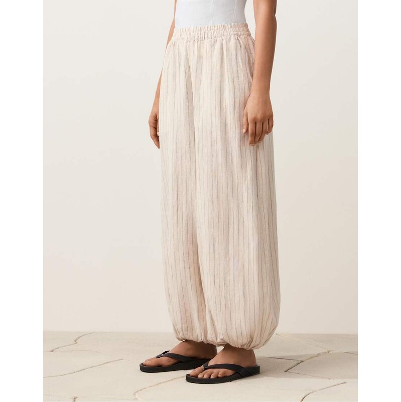 OYSHO 100% linen bloomer trousers in sand melange-Neutral 114403982