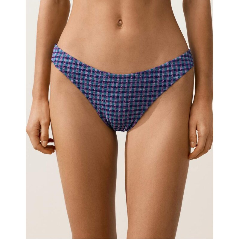 OYSHO Gingham u-cut medium-coverage bikini briefs in navy