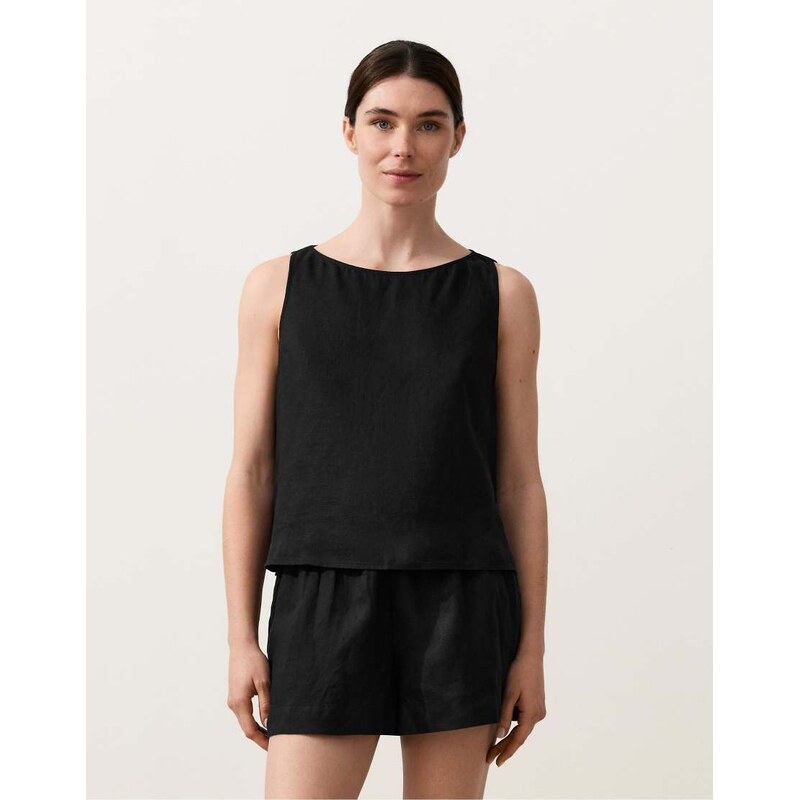 OYSHO 100% linen square top in black