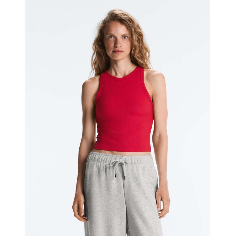 OYSHO Rib modal blend long tank top in bright red