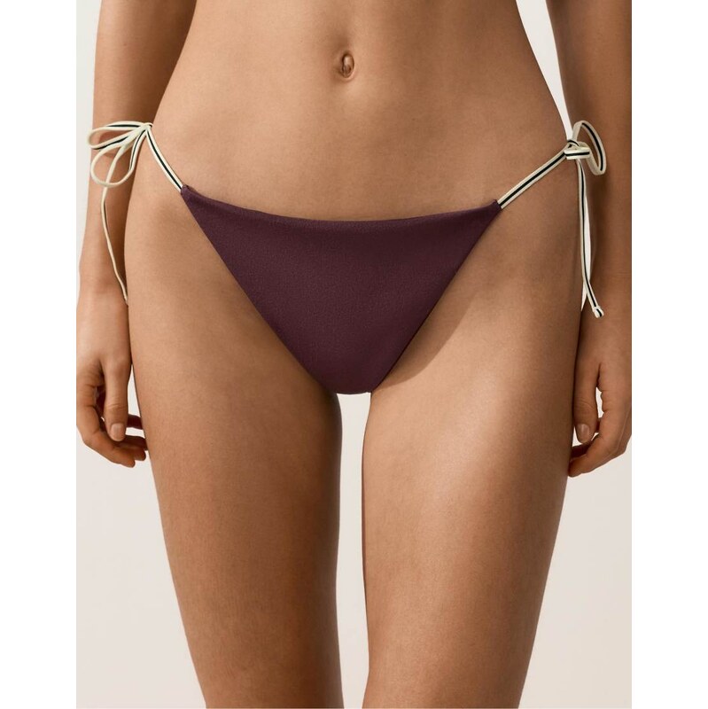 OYSHO Medium-coverage tie bikini briefs in dark plum-Purple