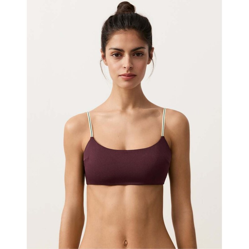 OYSHO Contrast strap bandeau bikini top in dark plum-Purple 114403997