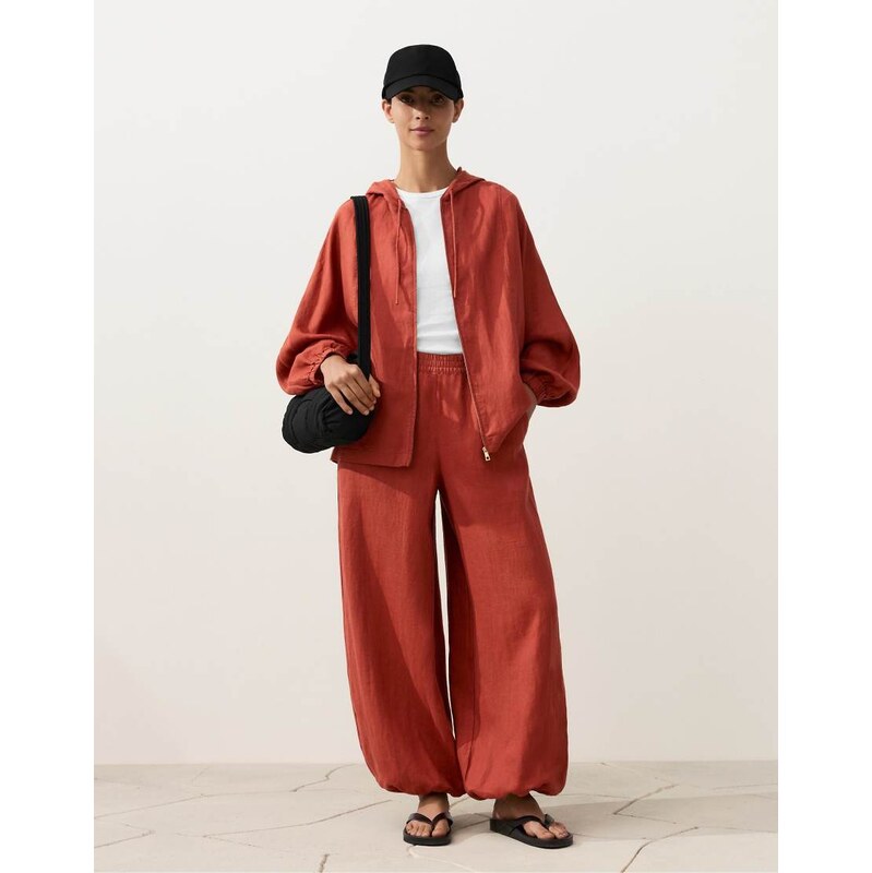 OYSHO 100% linen bloomer trousers in red 114403979