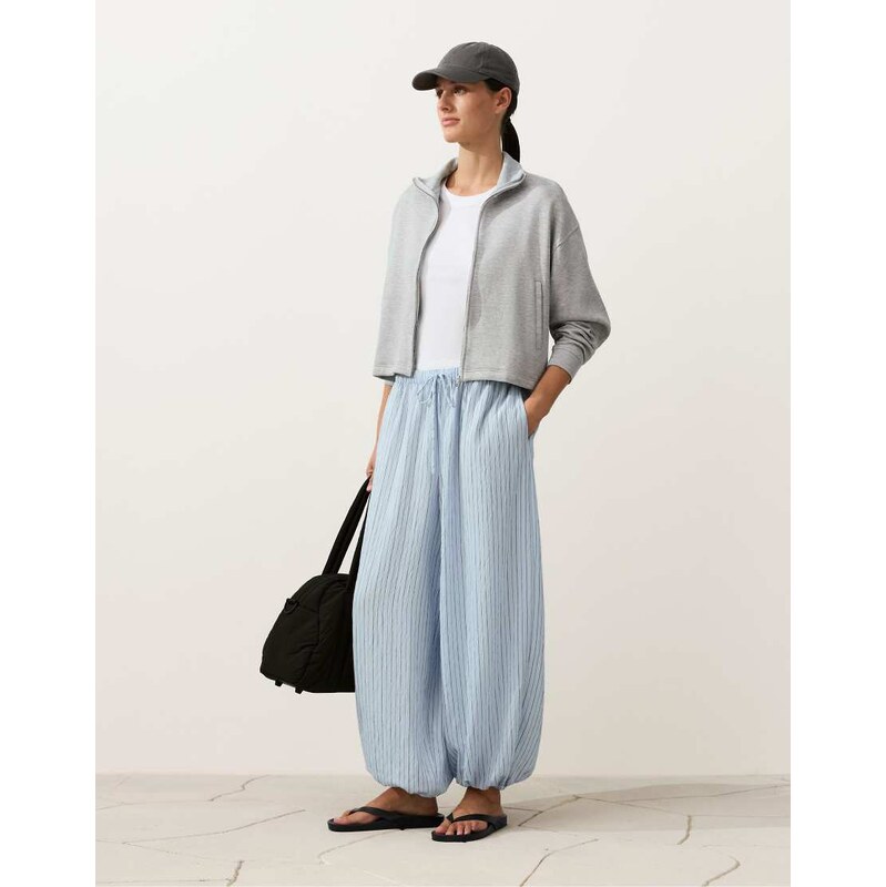 OYSHO Maxi striped bloomer trousers in dusty-blue 114403960