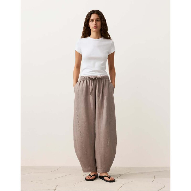 OYSHO 100% linen balloon trousers in taupe-grey 114404003