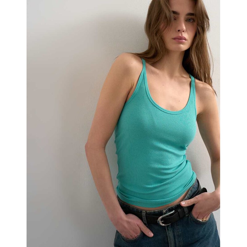 Topshop premium spaghetti strap scoop racer vest in blue