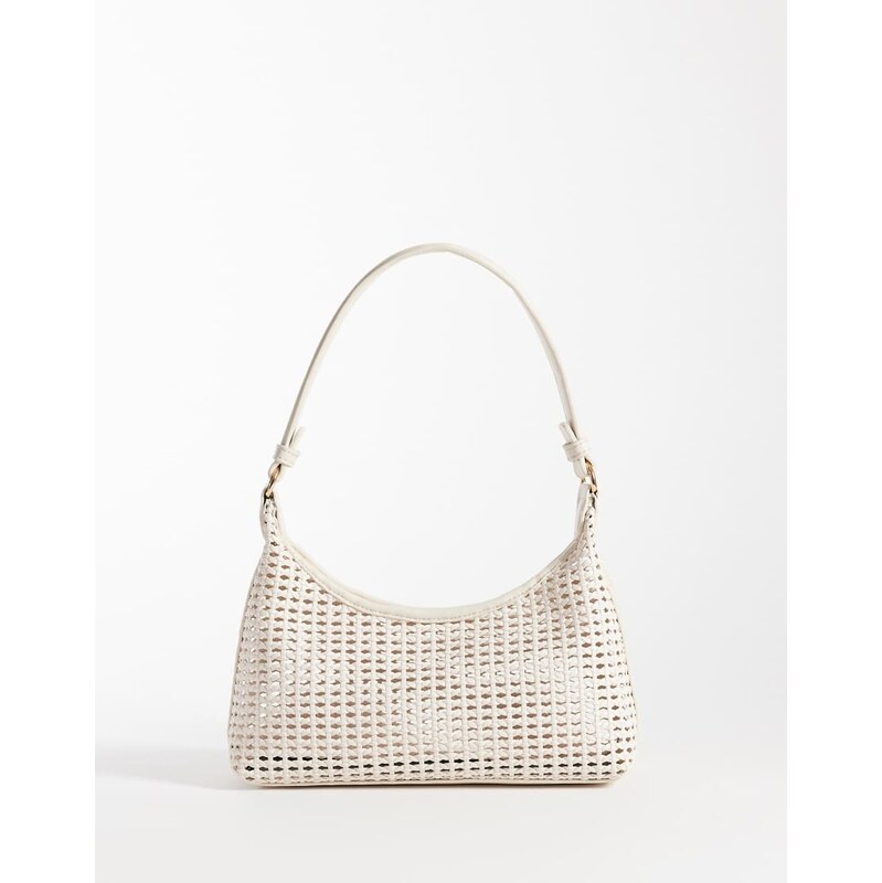 ASOS DESIGN weave 90s shoulder bag in cream-Black
