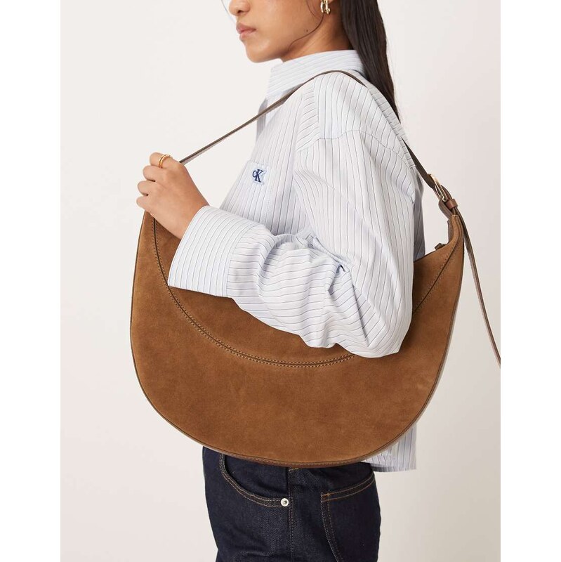 Accessorize suede leather scoop shoulder bag in tan-Brown 114403638