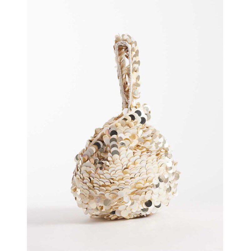 Accessorize sequin loop handle bag in cream-White 114403639