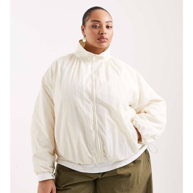 ASOS Curve ASOS DESIGN Curve oversized bubble hem track jacket in off 114403645