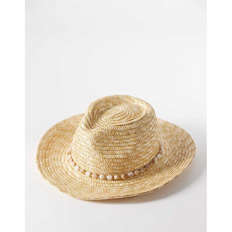 South Beach straw cowboy hat with faux pearl shell trim in natural 114403647