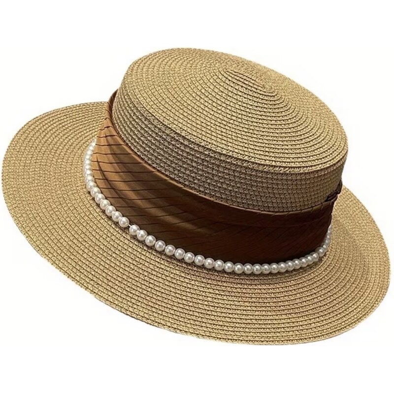 BUBLA Elegantní letní klobouk hnědý s perlou 114404019