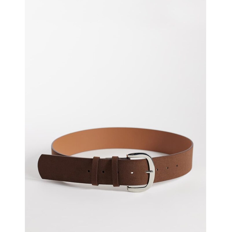 My Accessories wide minimal buckle belt in brown