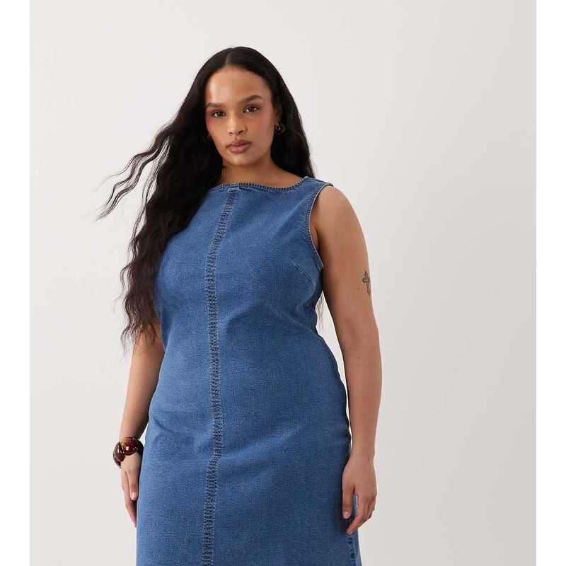 ASOS Curve ASOS DESIGN Curve denim slash neck bodycon mini dress