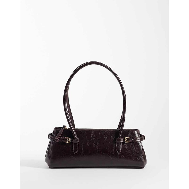 ASOS DESIGN textured belted shoulder bag in dark plum-Purple