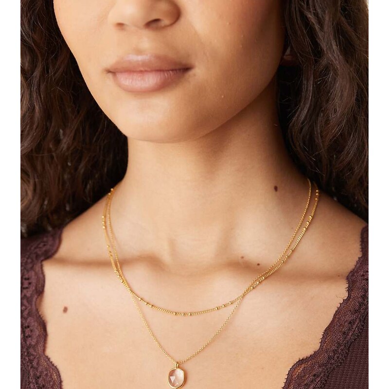 Accessorize Z layered clear quartz necklace in 14k gold plated