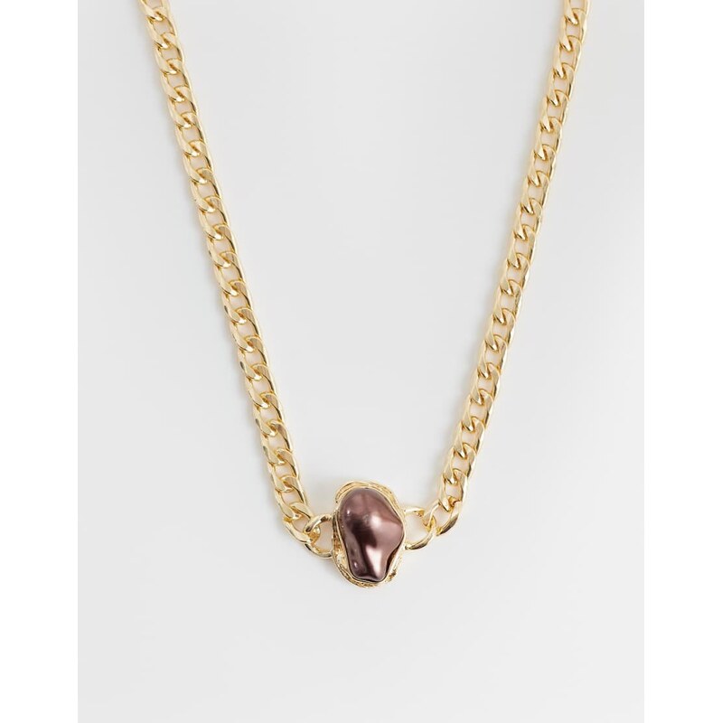 DesignB London 80s stone chocker chain necklace in gold