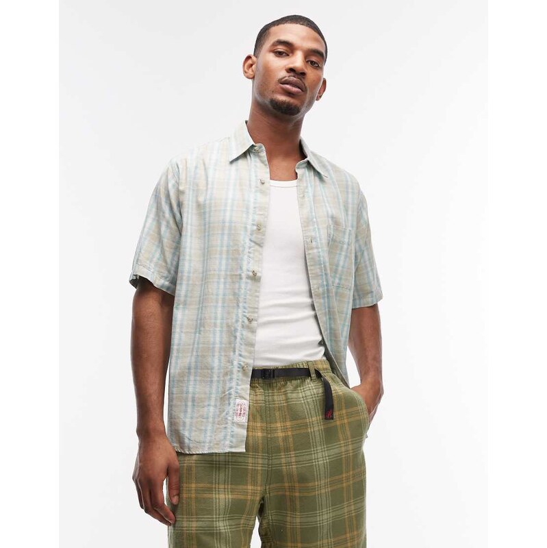 Gramicci checkered ombre short sleeve shirt in blue
