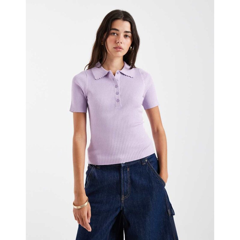 New Look ribbed polo t-shirt in lilac-Purple