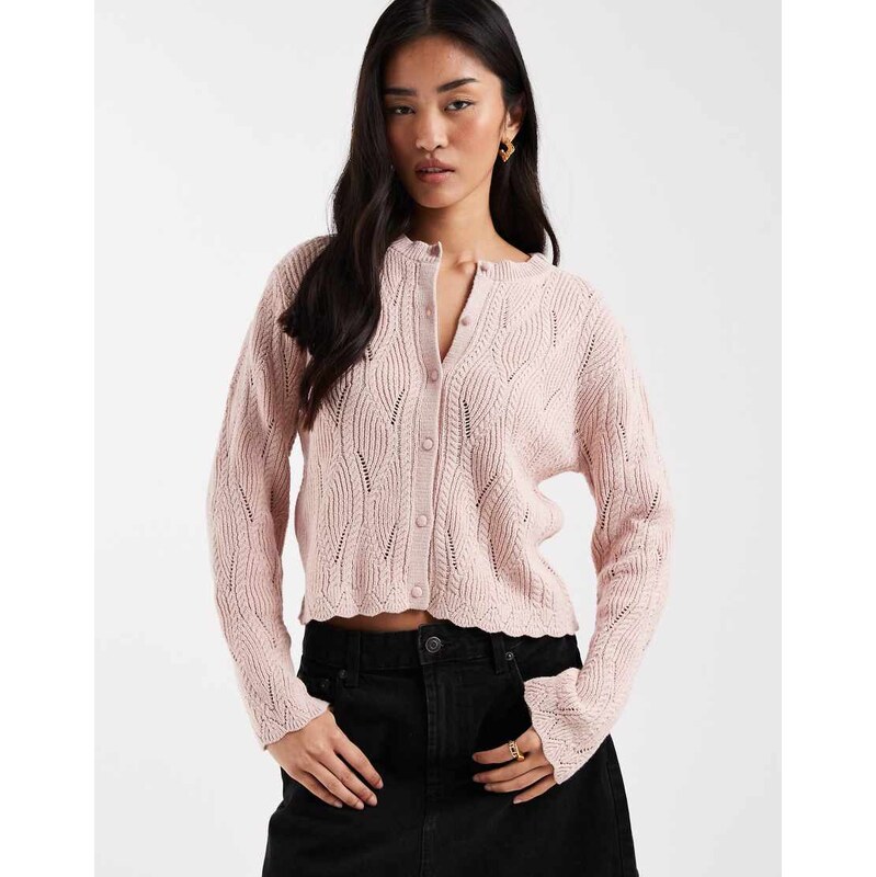 New Look stitchy cardigan in pink-Purple
