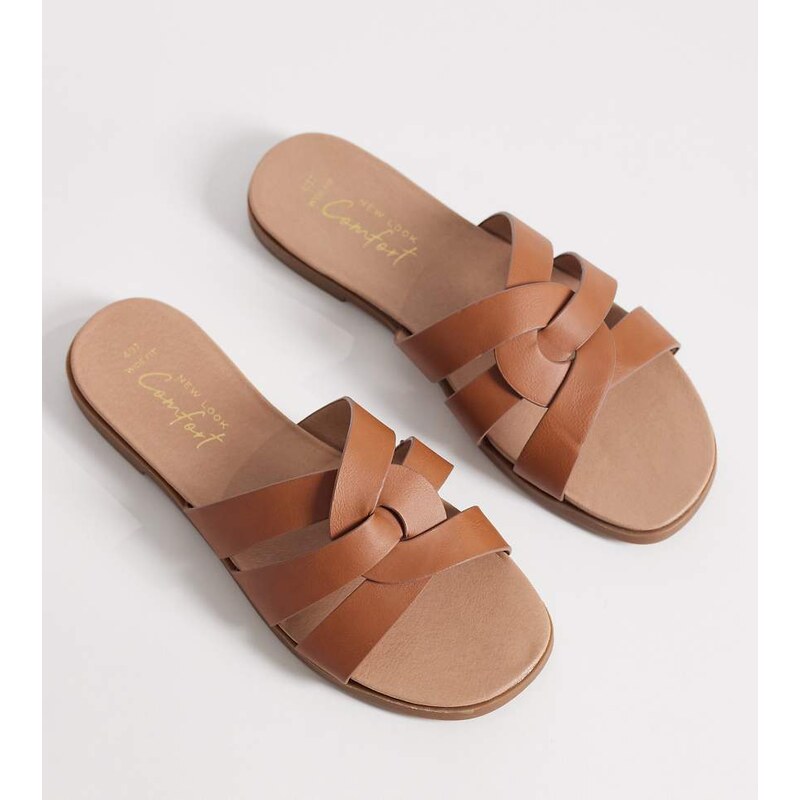 New Look Wide Fit interwoven strap sandal in tan-Brown 114403845