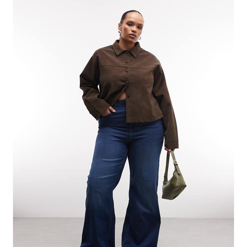 Noisy May Curve Rooxy high rise flared jeans in mid blue denim 114403652
