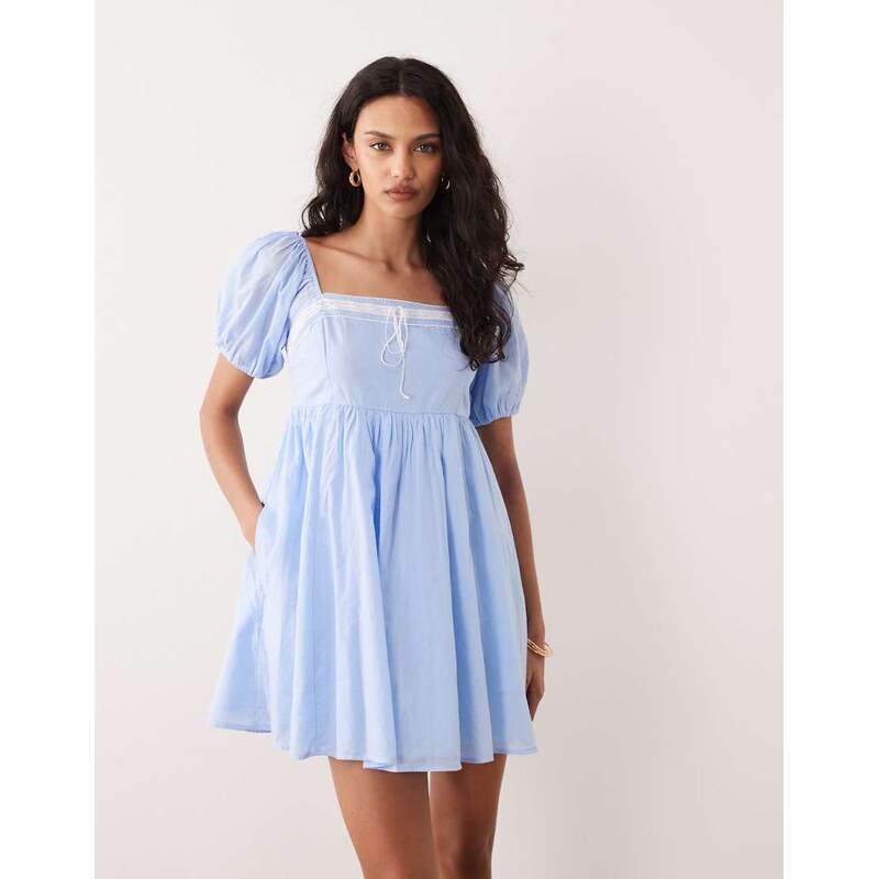 Abercrombie & Fitch square neck puff sleeve milkmaid mini dress