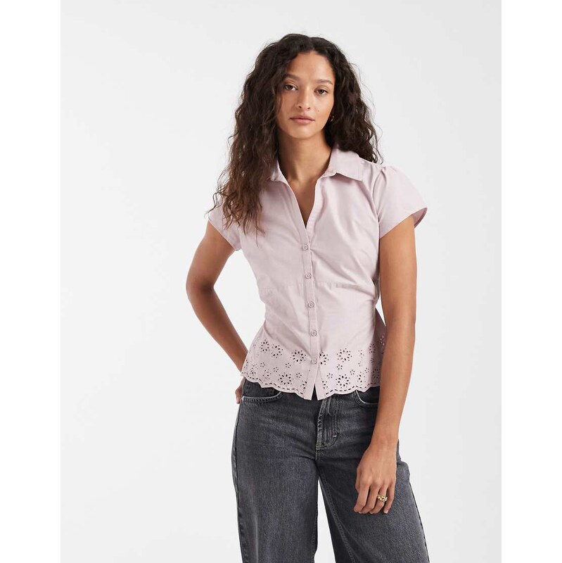 Hollister embroidered short sleeve shirt in dusty pink