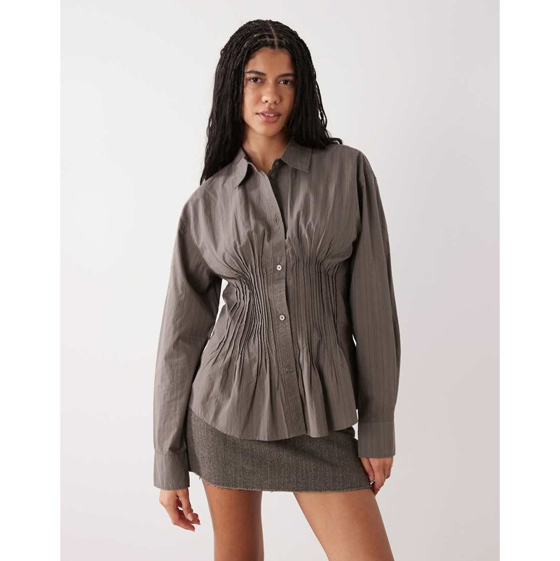 Weekday cinched shirt with rouching and peplum hem in grey