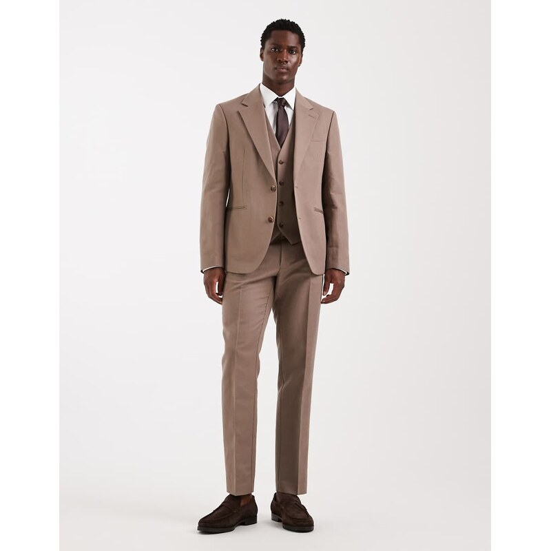 ASOS DESIGN slim suit trousers in linen rich beige twill-Neutral