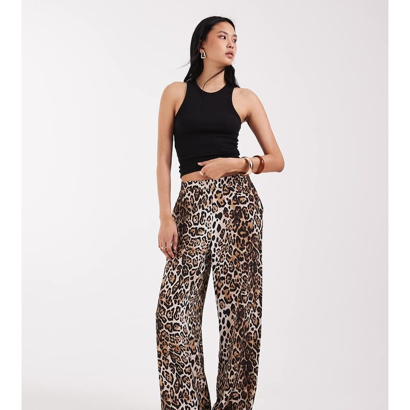 Vero Moda Tall high waist wide leg trouser in leopard print