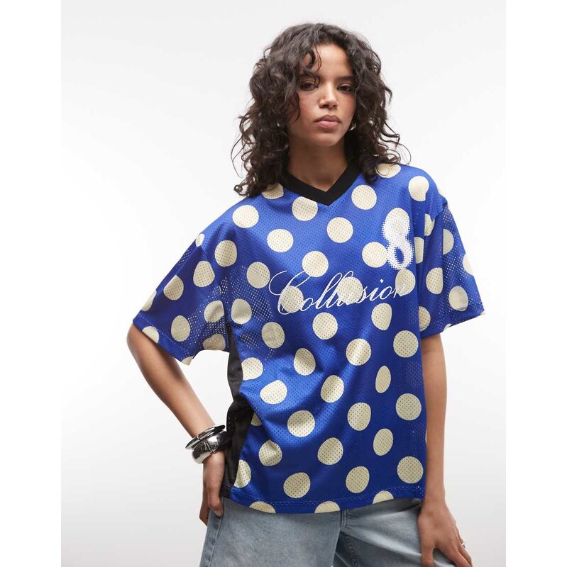 COLLUSION polka dot airtex tee in blue-Multi