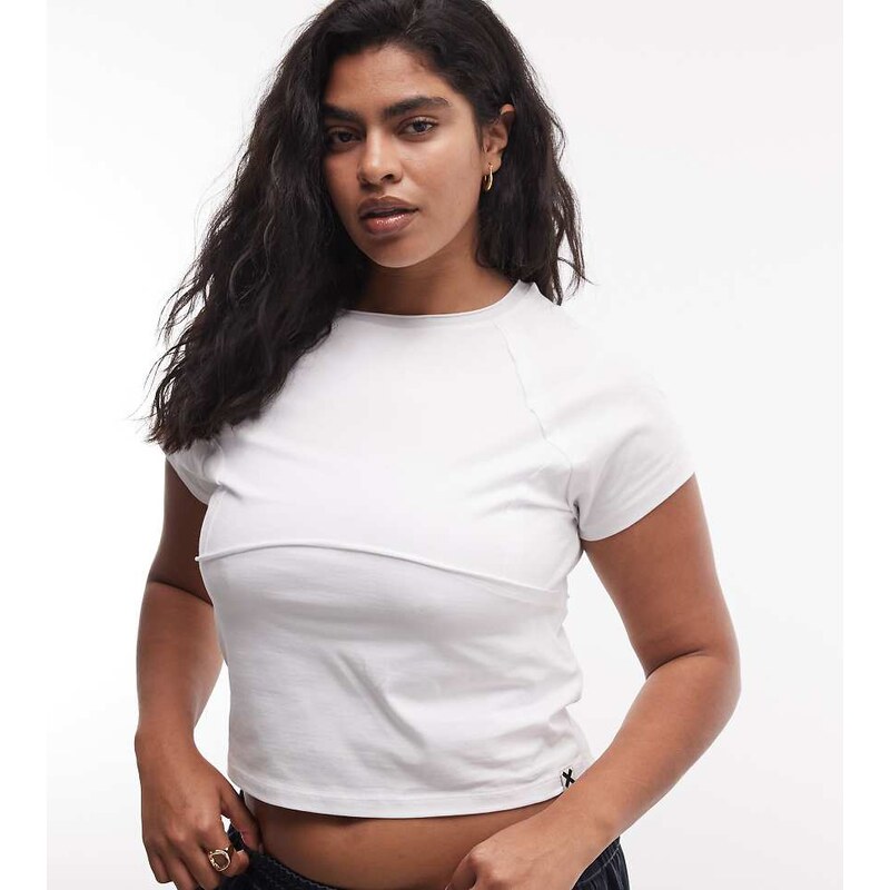 COLLUSION Plus exposed seam raglan t-shirt in white