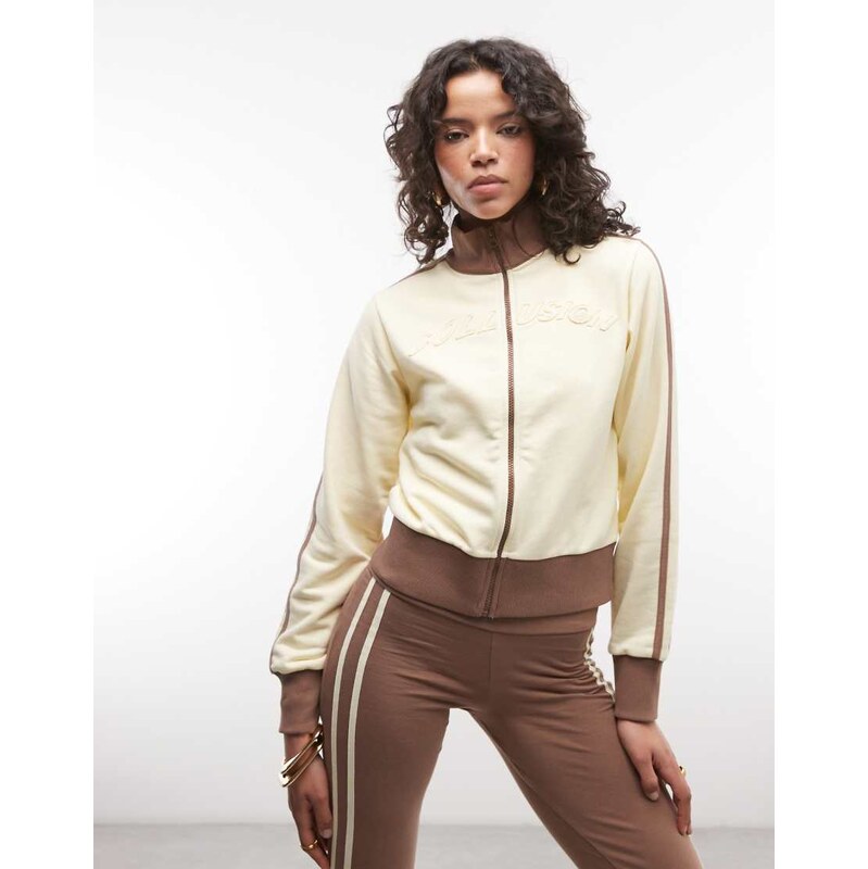 COLLUSION long sleeve funnel neck applique zip through track top