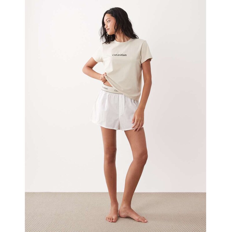 Calvin Klein logo T-shirt pyjama set in off white 114403739
