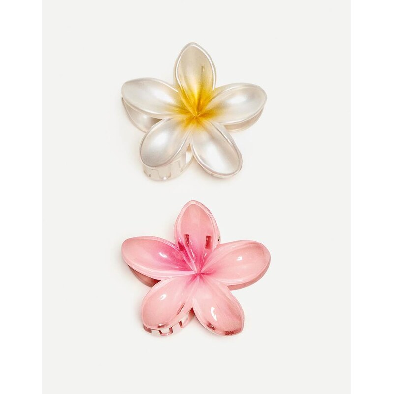 Bershka 2-pack of flower hair clips in pink 114403969