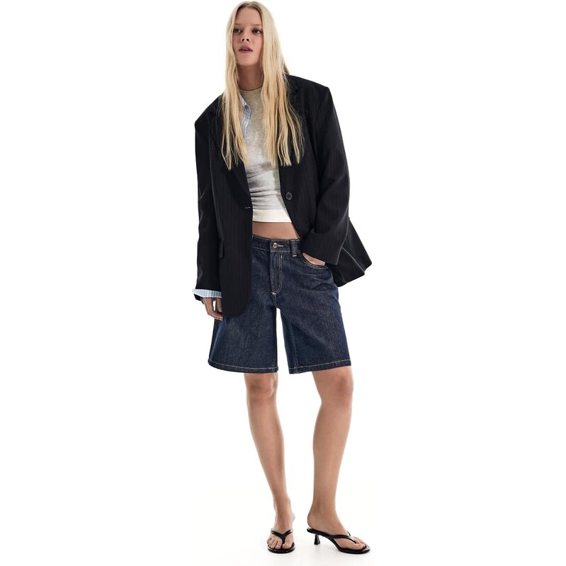 Bershka Striped double-breasted blazer in blue-Navy 114969758